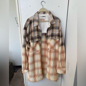Free People Anneli Plaid Shirt Jacket - Ombré pink, black & cream - Size XL